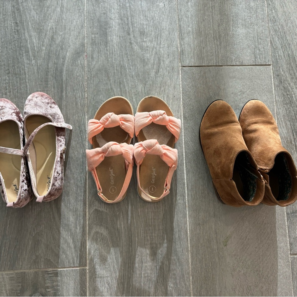 Set of 3 Girl’s Pairs of Shoes- Sandals, Ballet Flats and Boots